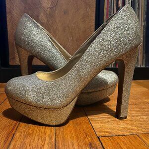 Mossimo 5 inch high heel pumps glam glitter white silver wedding clubbing 8.5